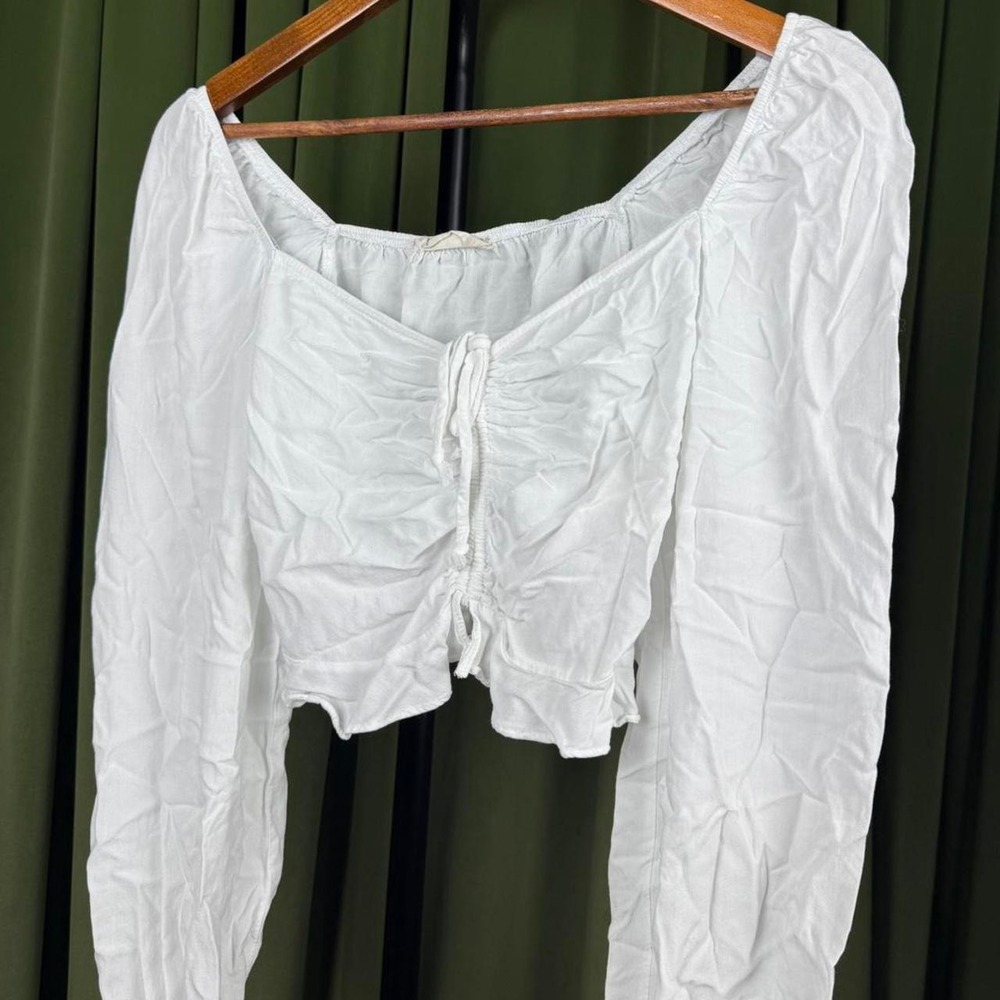 Altar'd State Womens White Long Sleeve Cinched Bust Crop Top Small